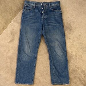 MOTHER Men's Straight Leg Jeans in Distressed Blue